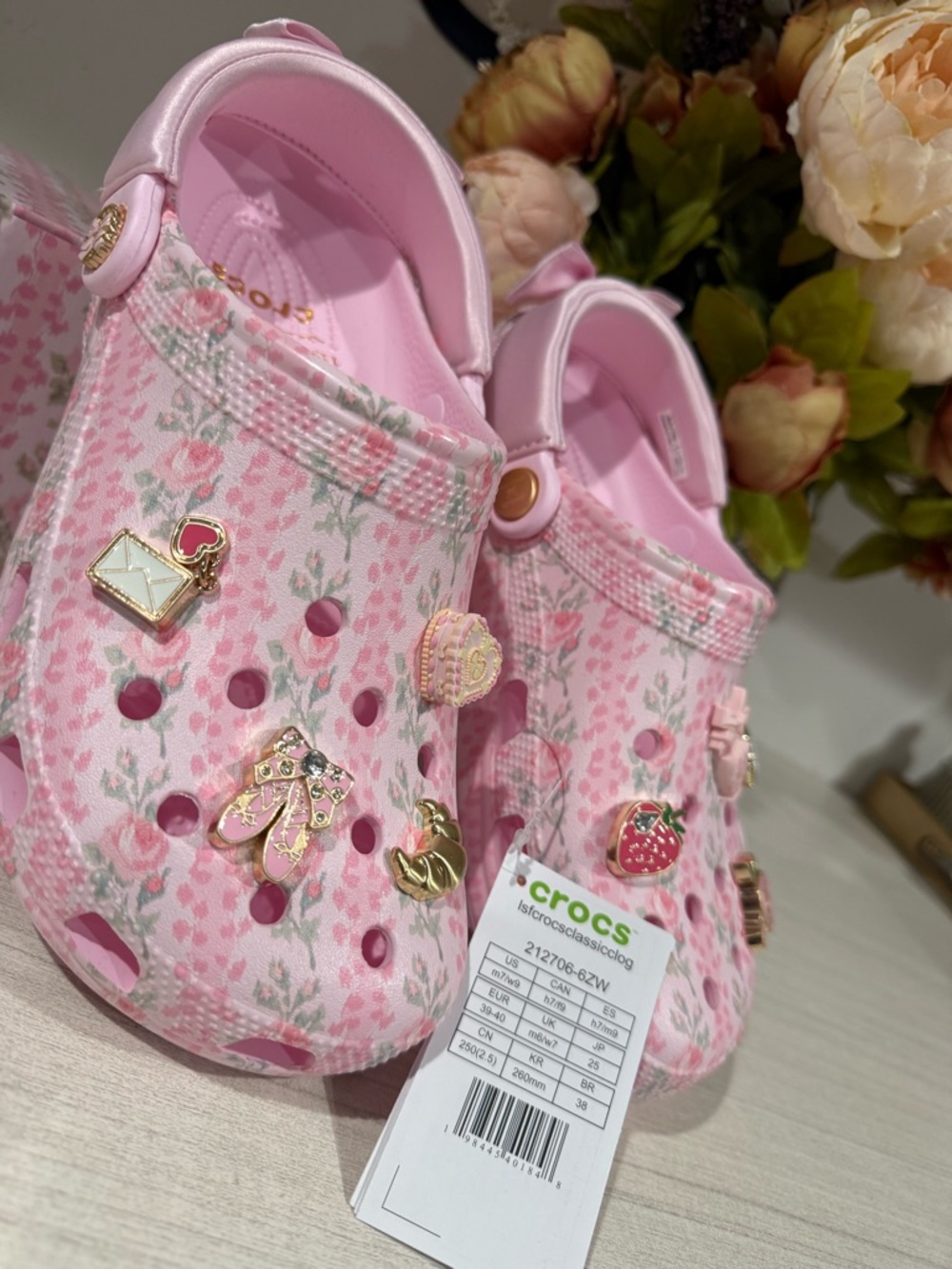 LoveShackFancy Pink Crocs with Gold Logo - Picture 3 of 6